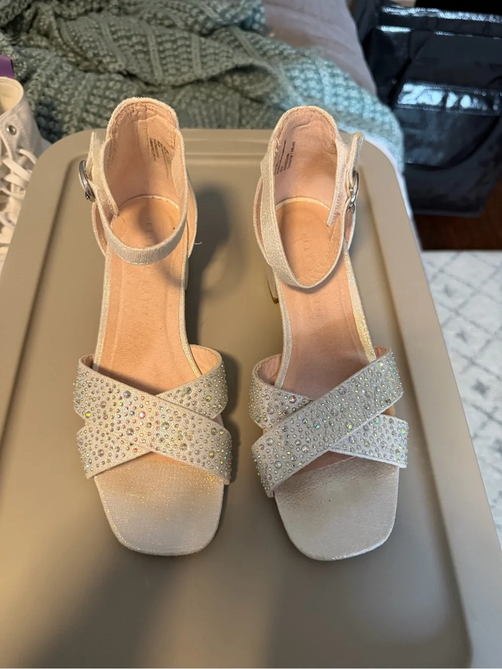 Pearl Ivory Sparkle Ankle-Strap Heels